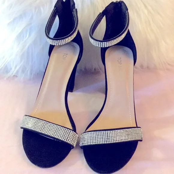 TOP MODA Rhinestone Crystal chunky black Heel Sz 8” - Picture 2 of 5
